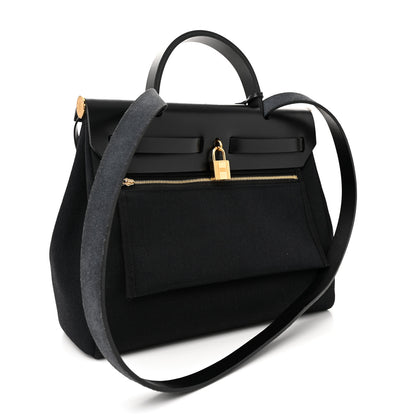 Hermes Military Toile Vache Hunter Herbag Zip Retourne 31 PM Black 4 of 12
