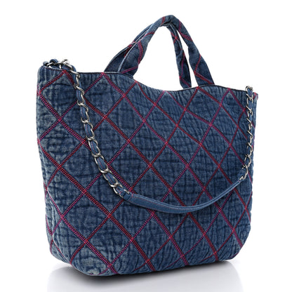 Chanel Denim Stitched Coco Beach Shopping Tote Blue 3 of 11