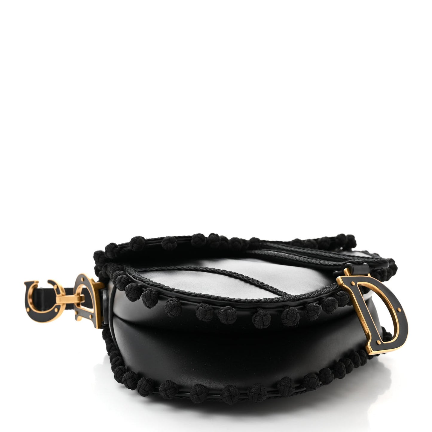 Calfskin Pom Pom Saddle Bag Black