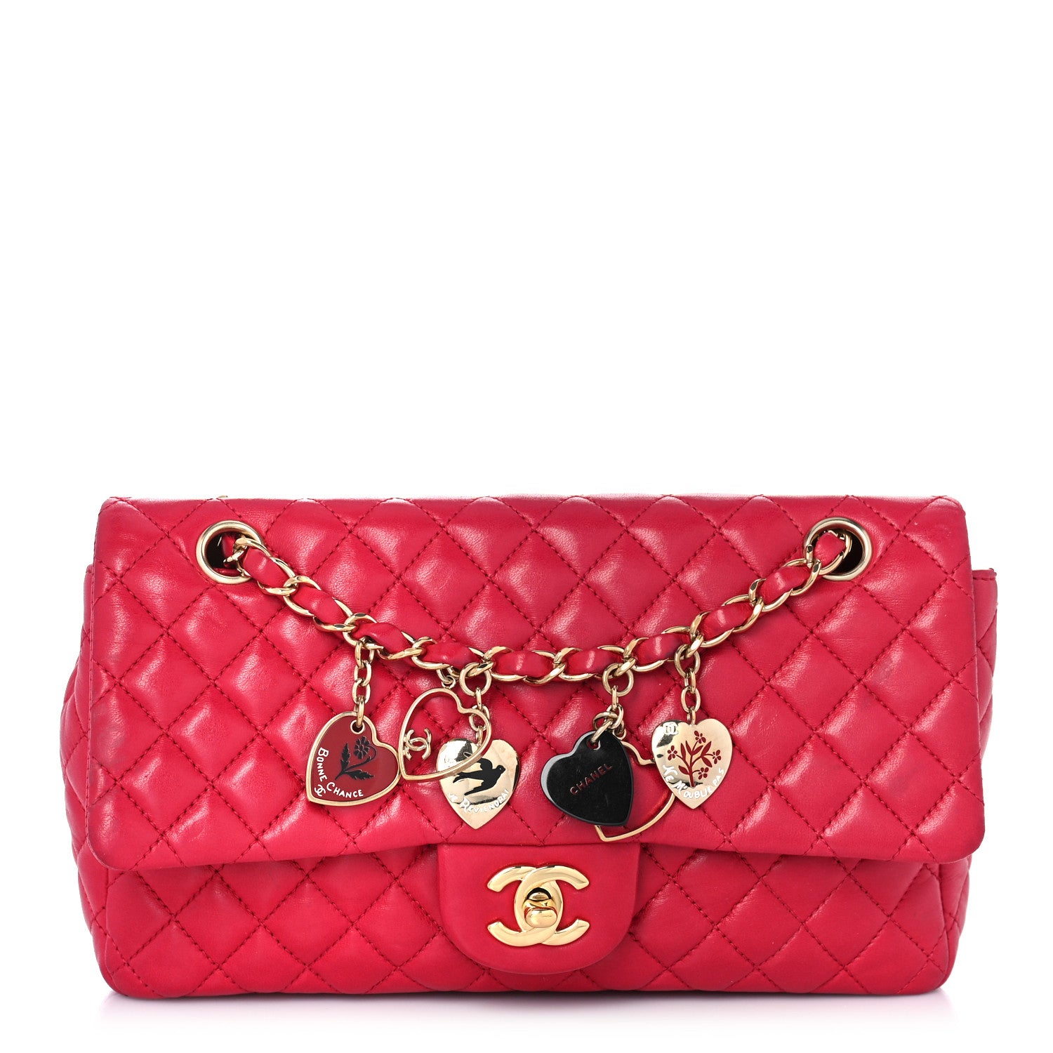 Chanel Lambskin Quilted Valentine Charms Medium Flap Red 1 of 10