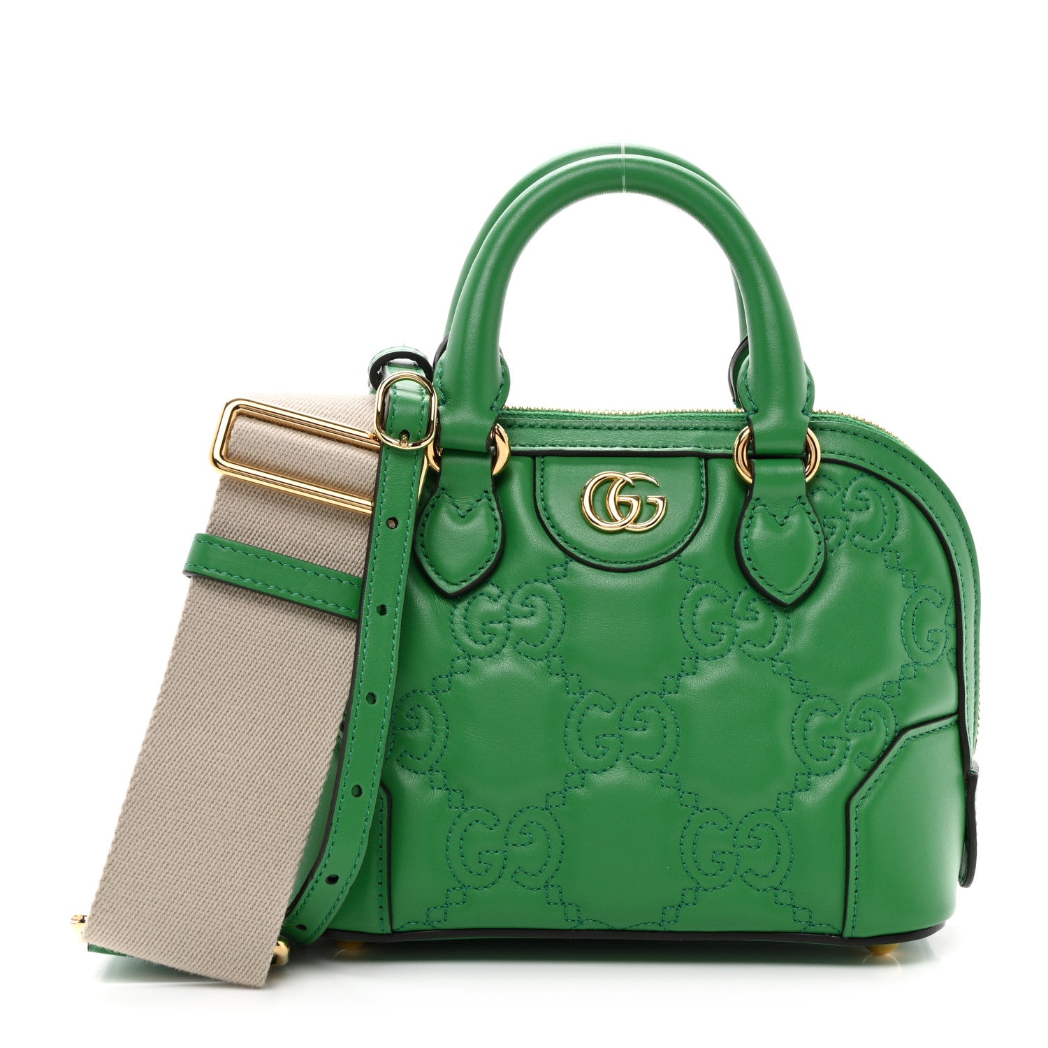 Gucci Calfskin GG Matelasse Mini Boston Bag Spring Green Natural 1 of 10