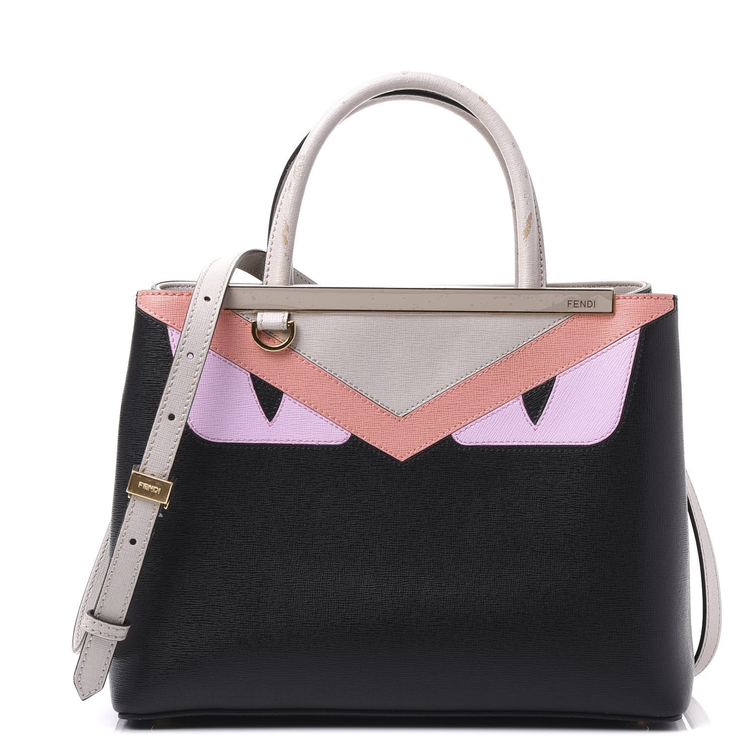 Fendi Vitello Elite Monster Petite 2Jours Tote Multicolor Black Grigio Polvere Multicolor 1 of 9