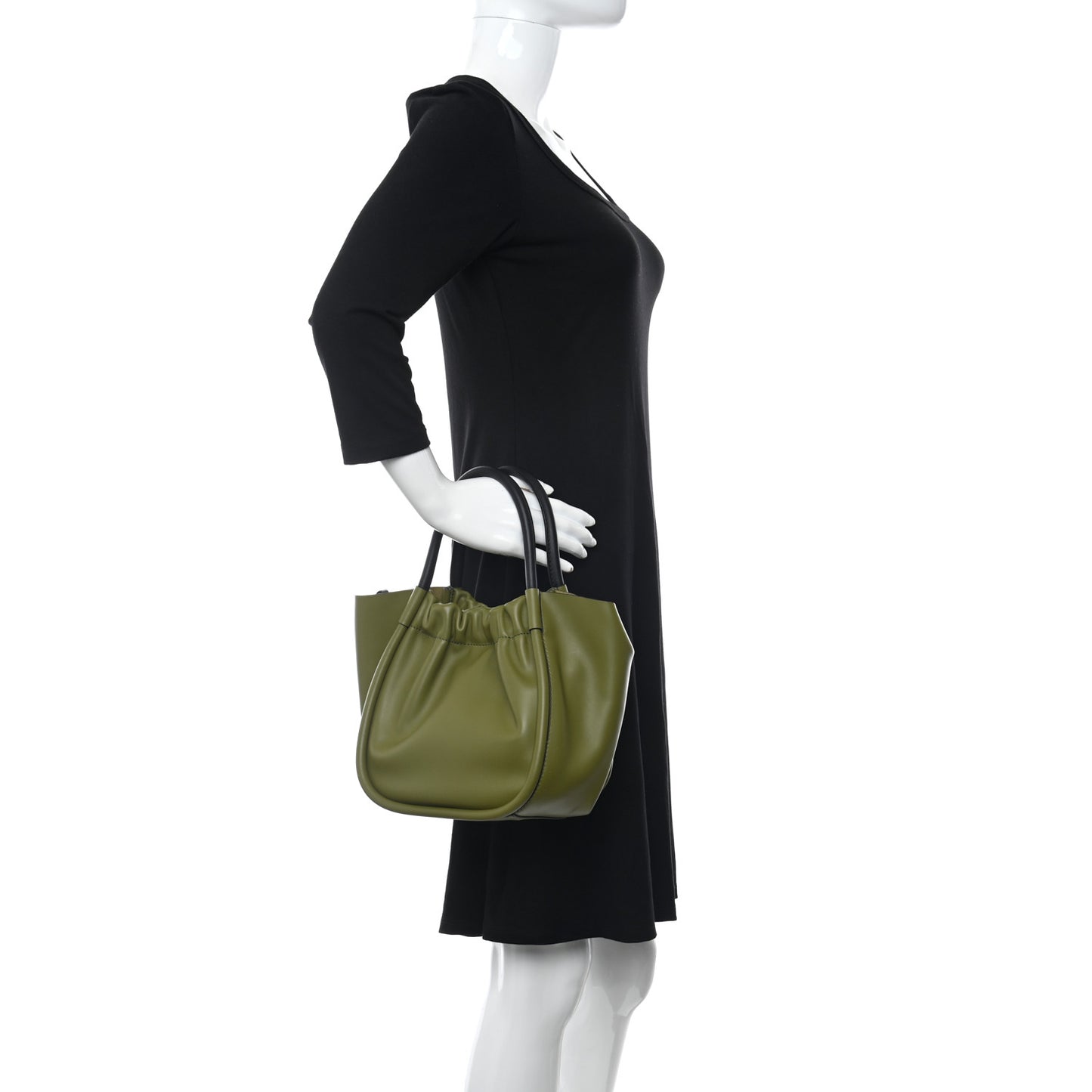 Calfskin Suede Large Ruched Tote Moss
