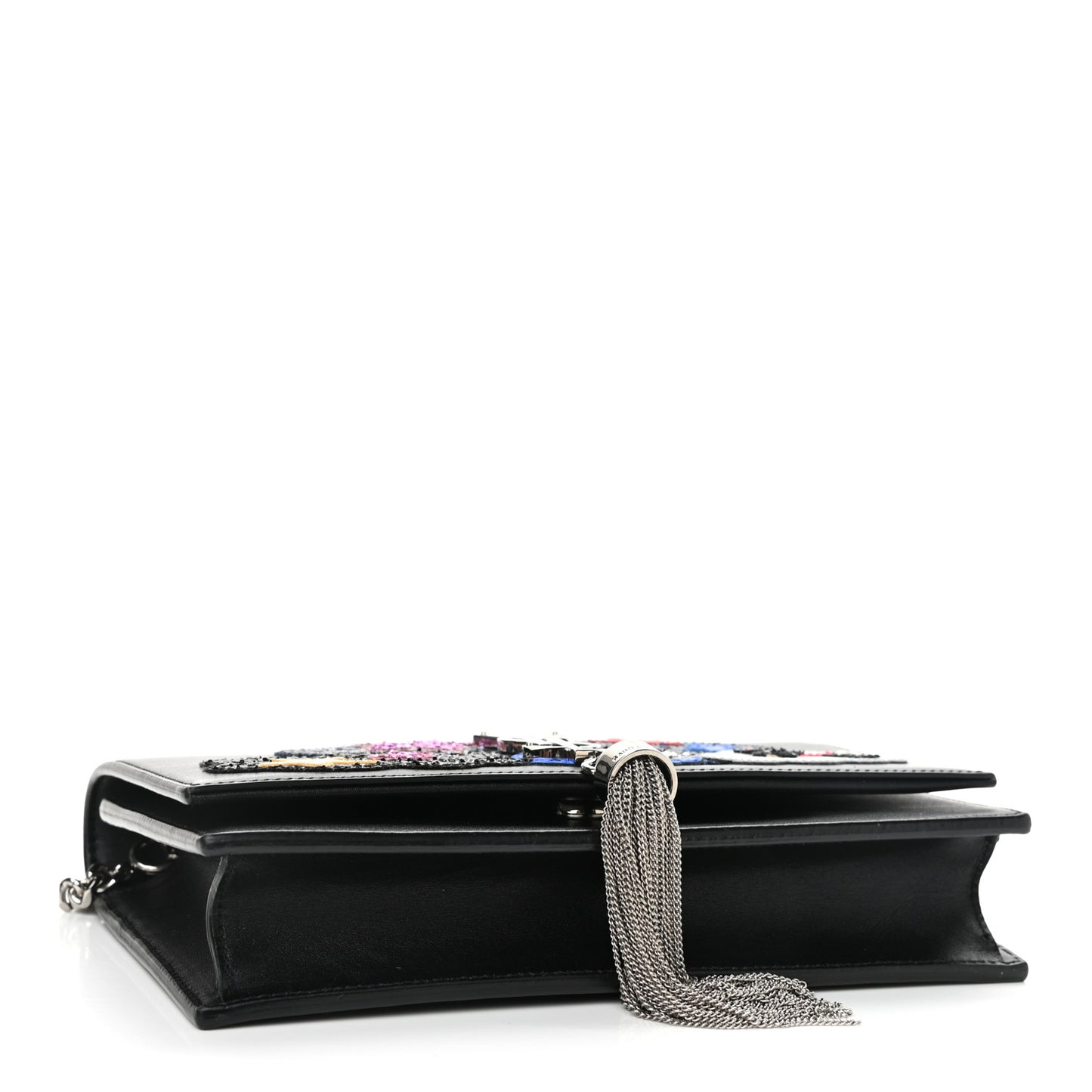 Smooth Calfskin Patchwork Classic Monogram Kate Tassel Chain Wallet Black