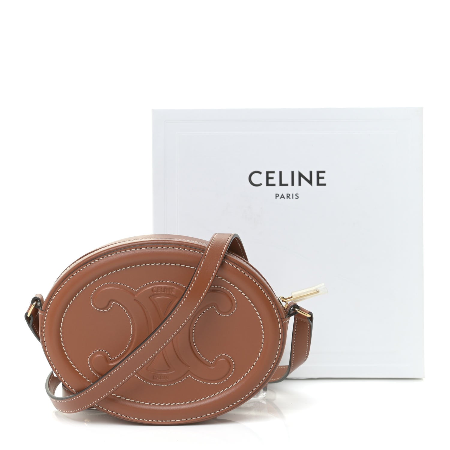Celine Smooth Calfskin Cuir Small Triomphe Oval Crossbody Purse Tan 9 of 9
