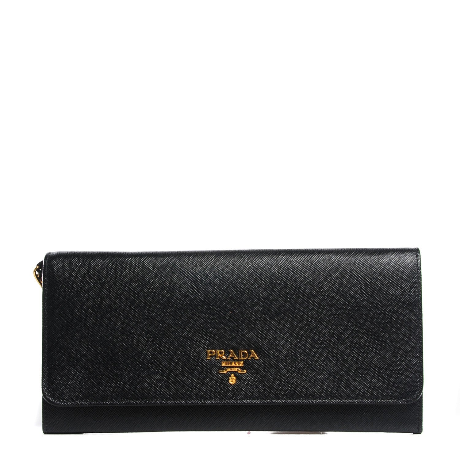 Prada Saffiano Metal Oro Chain Wallet Nero Black 1 of 9