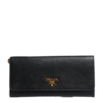 Prada Saffiano Metal Oro Chain Wallet Nero Black 1 of 9