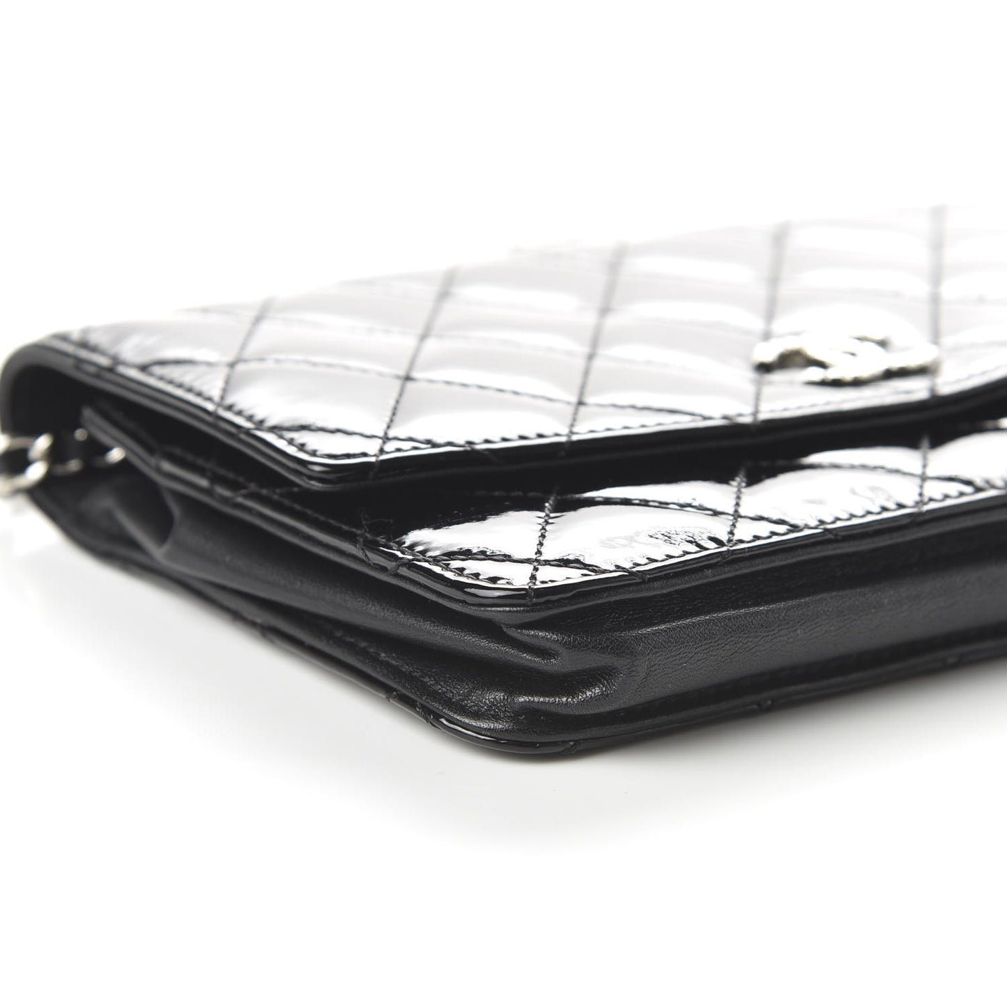 Patent Quilted Brilliant Wallet On Chain WOC Black