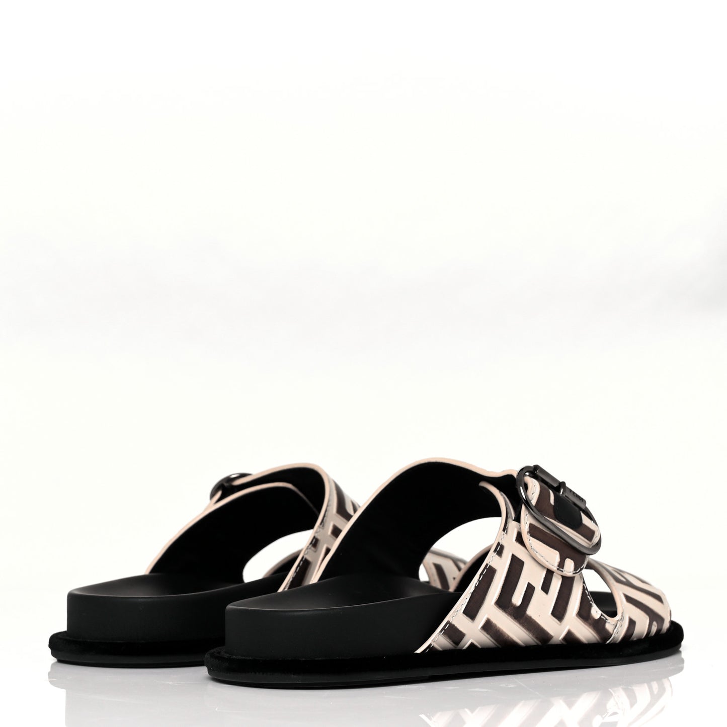 Calfskin FF Embossed Slide Sandals 36 Camelia Moresco