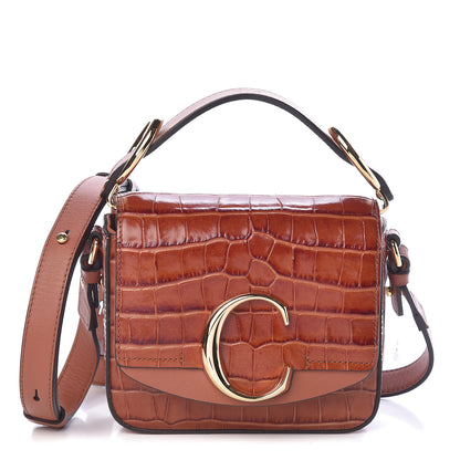 Chloe Calfskin Crocodile Embossed Mini C Double Carry Chestnut Brown 1 of 9