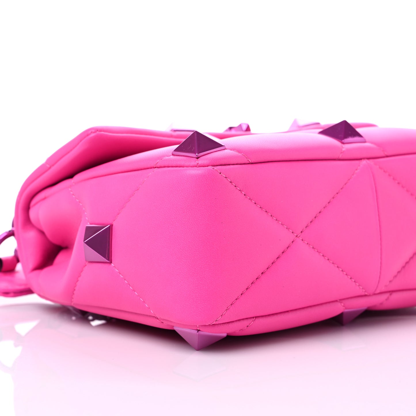 Nappa Lacquer Monochrome Medium Roman Stud Shoulder Bag Pink PP