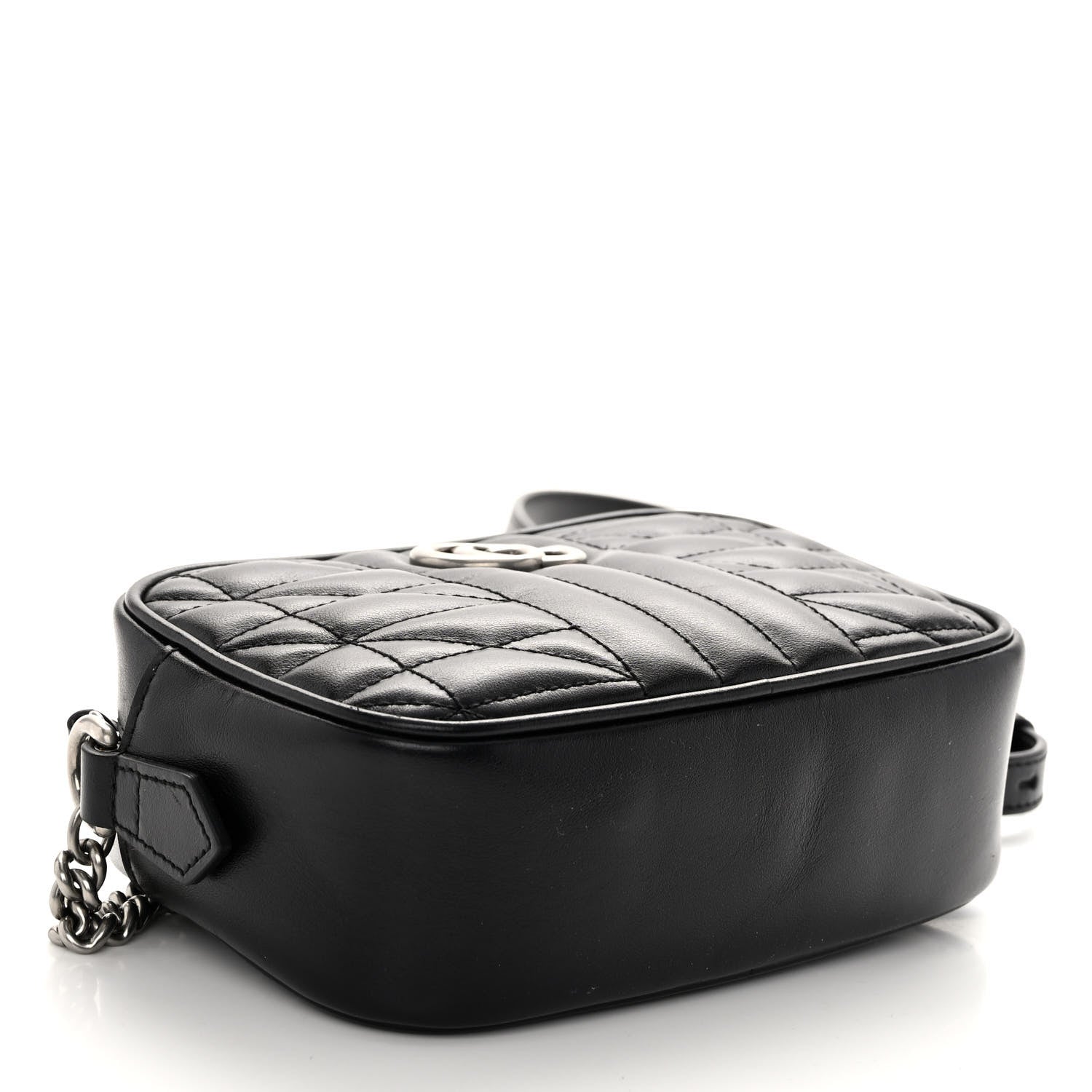 Gucci Calfskin Matelasse Aria Mini GG Marmont Chain Shoulder Bag Black 4 of 9