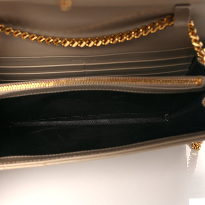 Saint Laurent Grain De Poudre Matelasse Chevron Monogram Chain Wallet Dark Beige 5 of 11