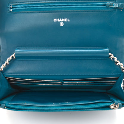 Chanel Patent CC Logo Wallet On Chain WOC Blue 4 of 11