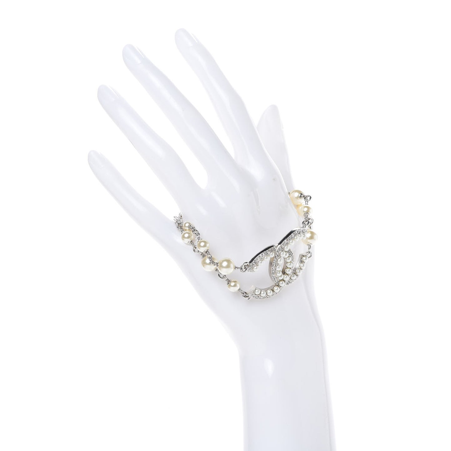 Pearl Crystal CC Bracelet Silver