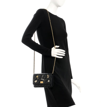 Chanel Aged Calfskin Quilted Lucky Charms 2.55 Reissue Wallet On Chain WOC Black 2 of 9