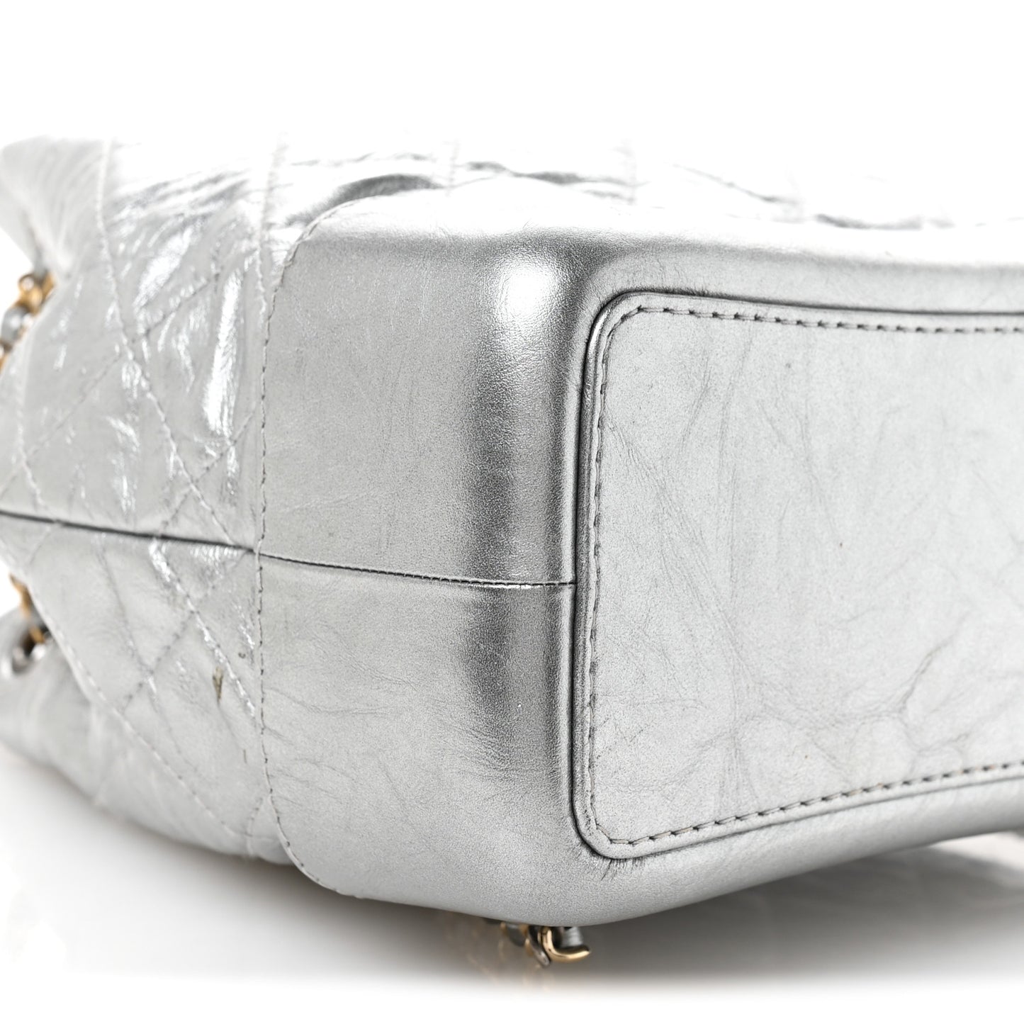Metallic Crumpled Calfskin Quilted Small Gabrielle Backpack Silver