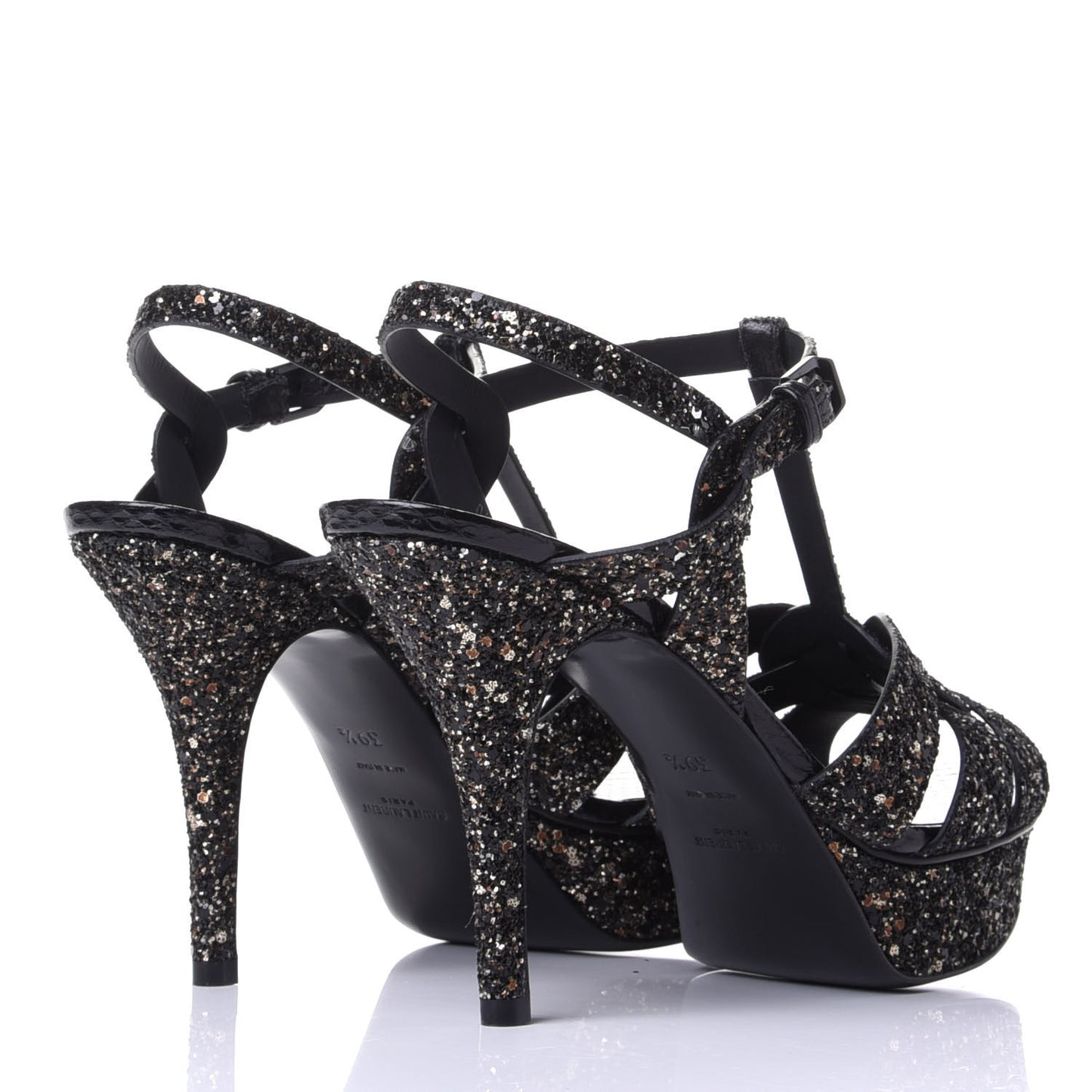 Glitter Calfskin Ayers Tribute 75 Platform Sandals 39.5 Midnight