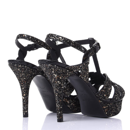 Saint Laurent Glitter Calfskin Ayers Tribute 75 Platform Sandals 39.5 Midnight 4 of 10