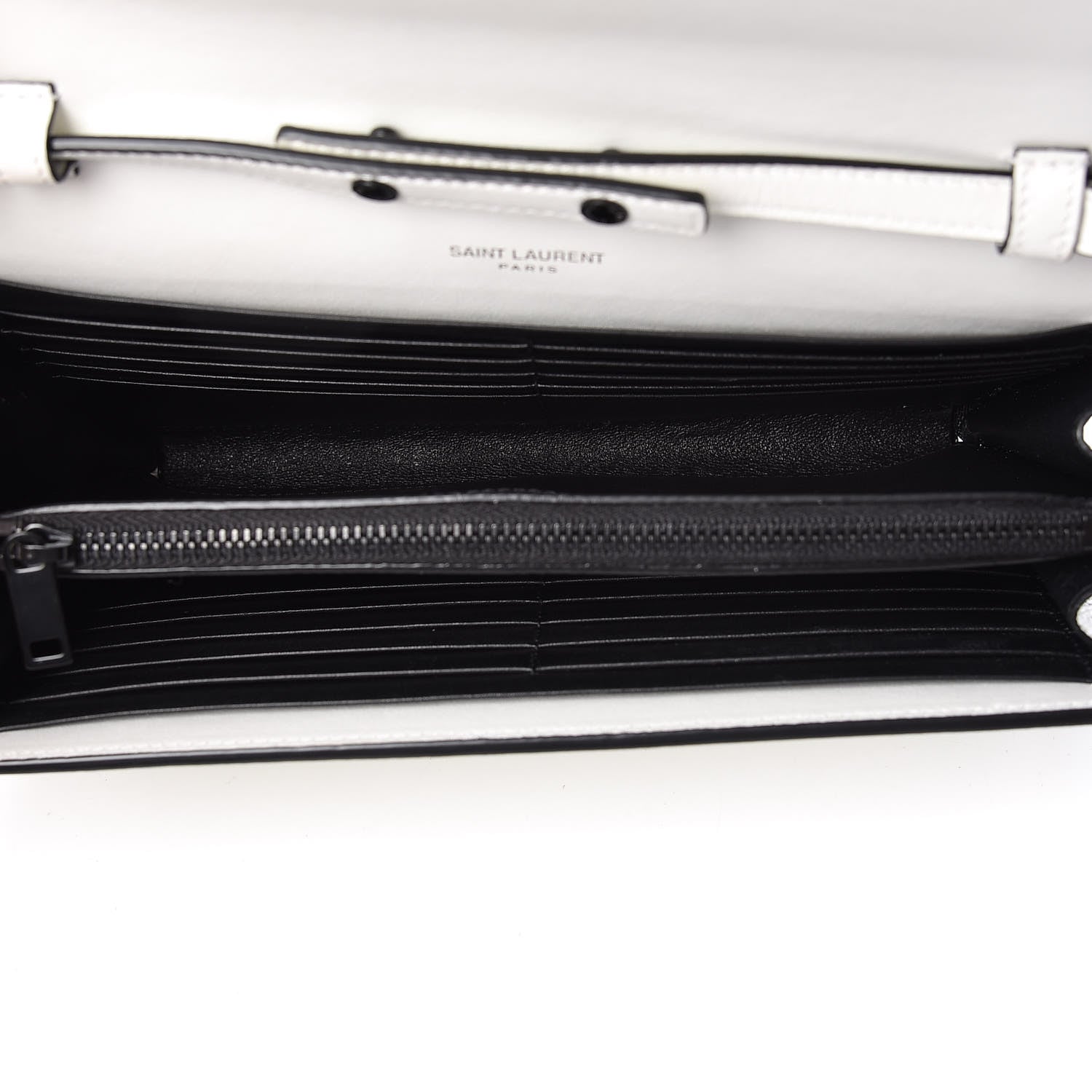 Saint Laurent Grain De Poudre Square Dot Print Monogram Chain Wallet White Matte Black 5 of 8