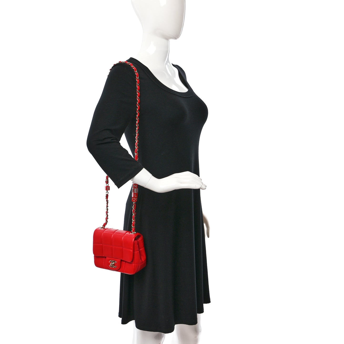 Lambskin Resin Crystal Square Quilted Monacoco Mini Flap Red