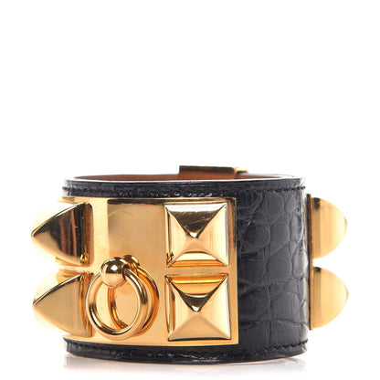 Hermes Shiny Alligator Collier de Chien CDC Bracelet S Black 1 of 8