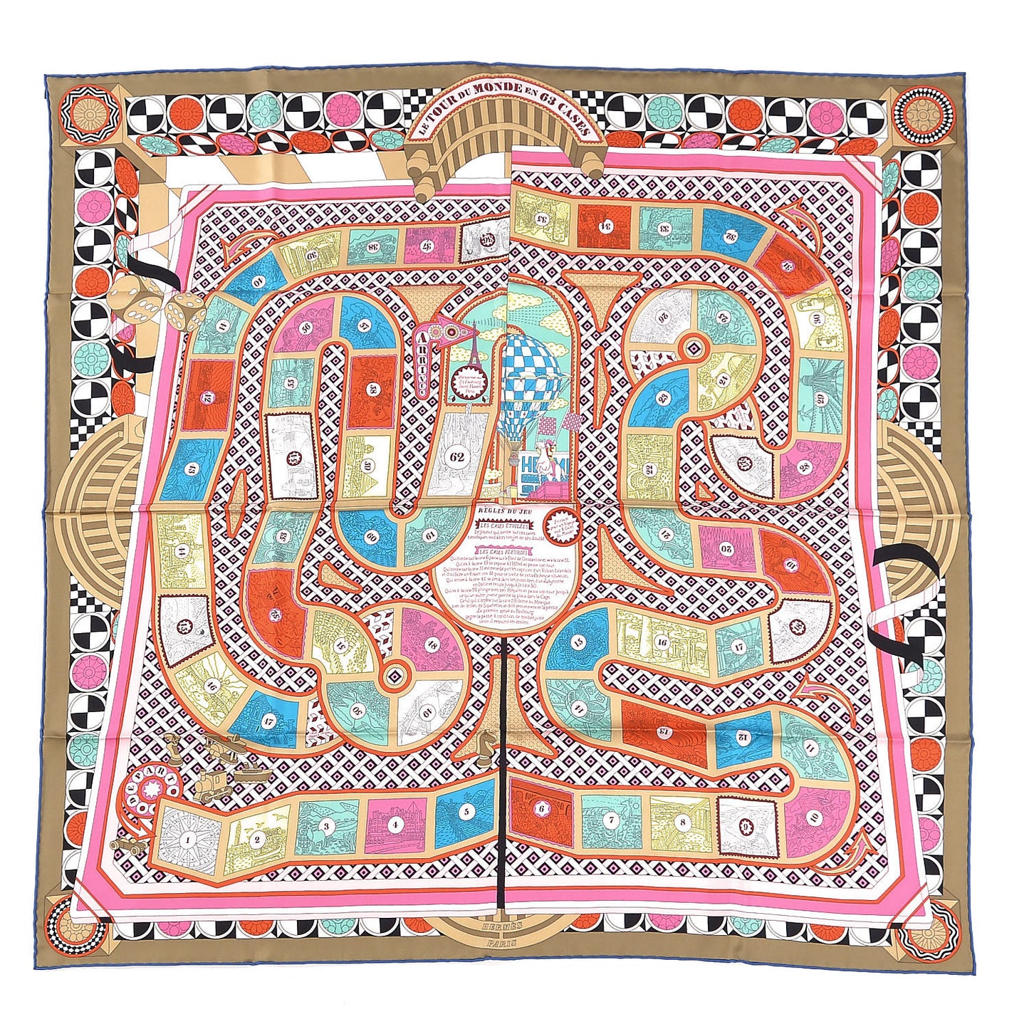 Silk Le Tour Du Monde En 63 Cases Scarf 90 Biege Jaune Rose
