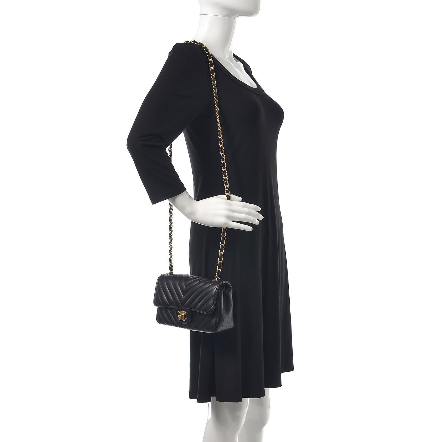 Lambskin Chevron Quilted Mini Rectangular Flap Black