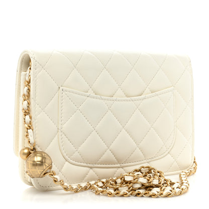 Chanel Lambskin Quilted CC Pearl Crush Wallet on Chain WOC White 3 of 19