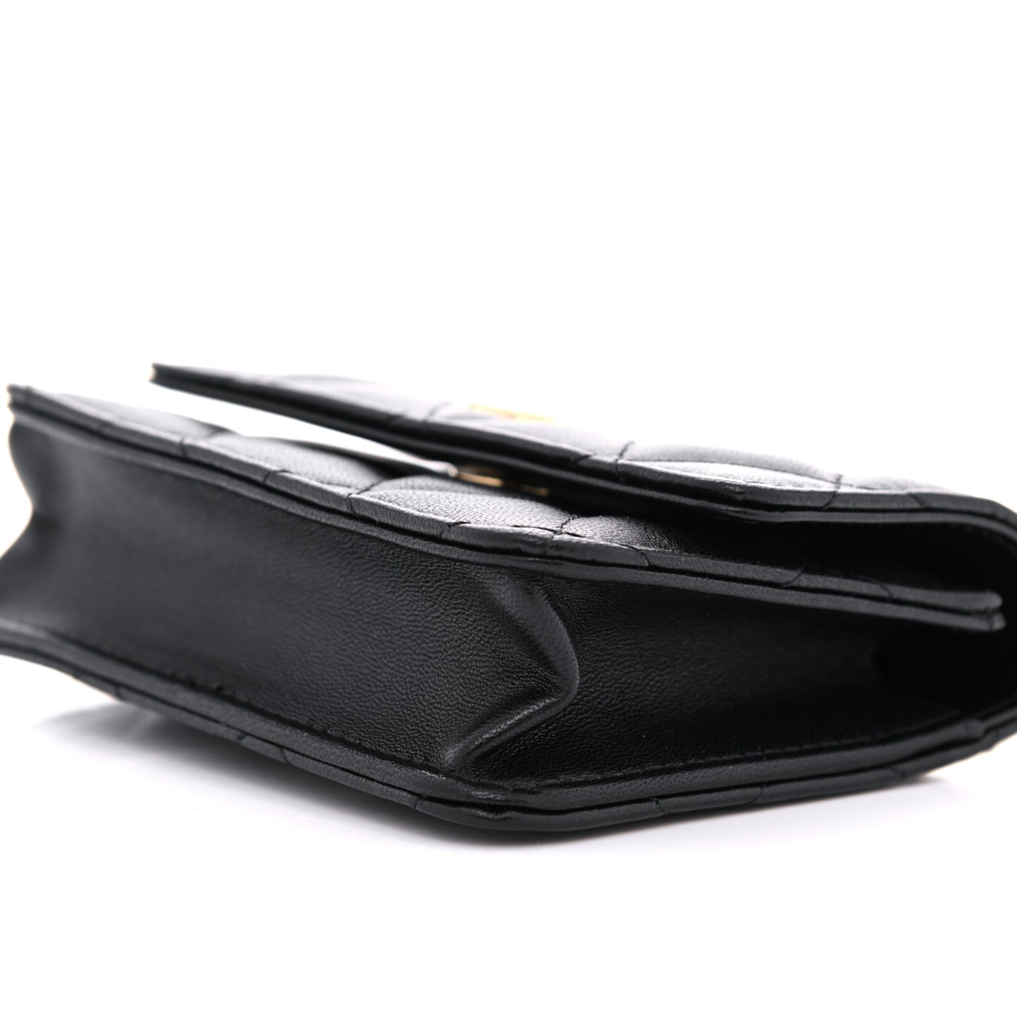 Lambskin Quilted CC Hook Card Holder Black