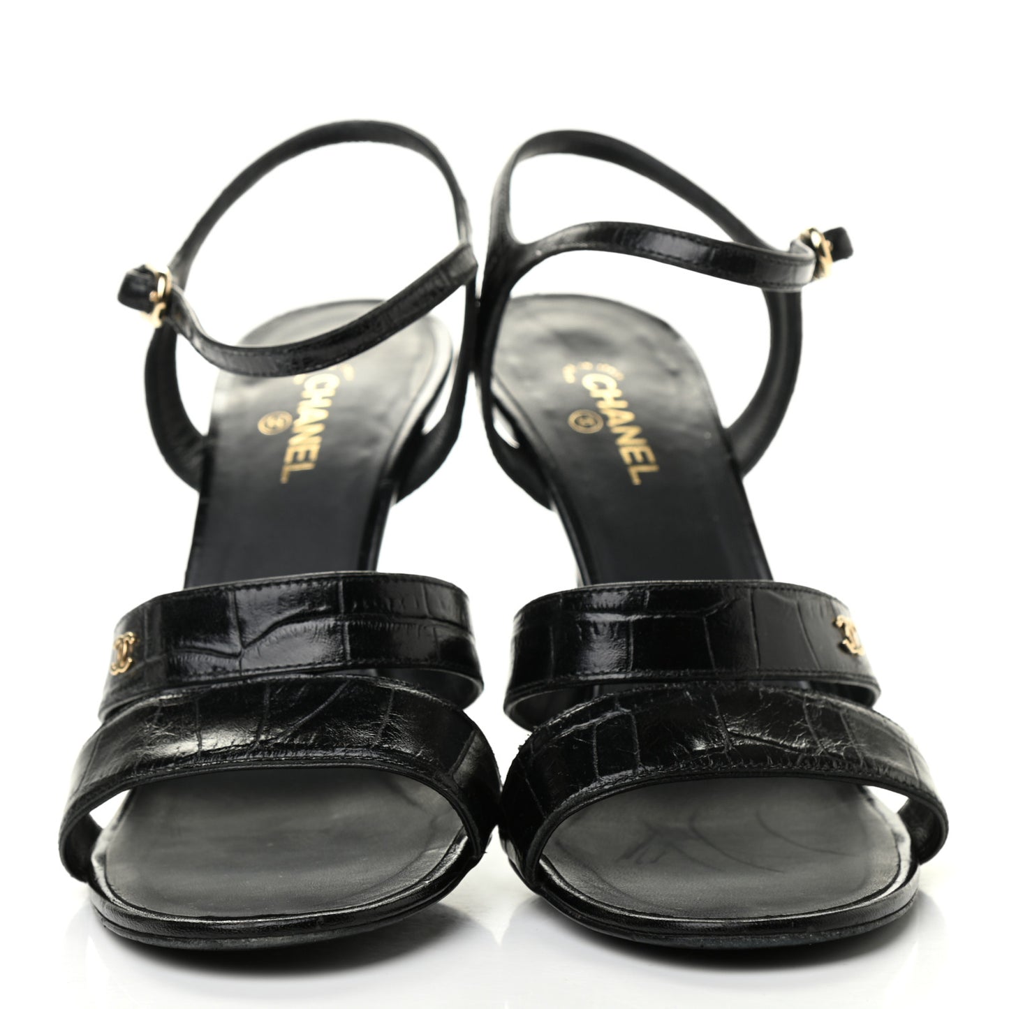 Calfskin Crocodile Embossed Sandals 39.5 Black