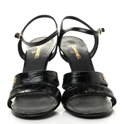 Chanel Calfskin Crocodile Embossed Sandals 39.5 Black 2 of 15