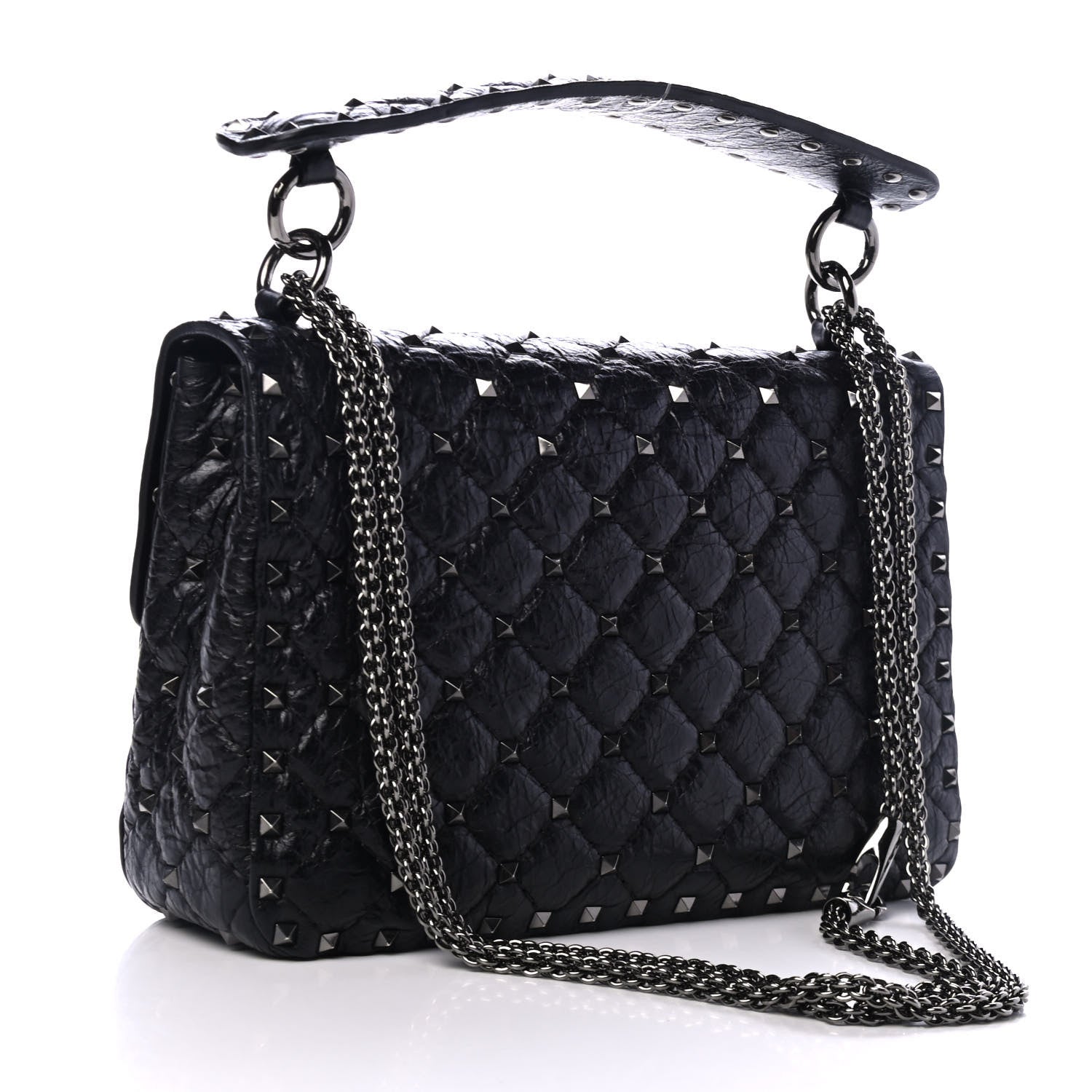 Valentino Garavani Craquele Nappa Medium Rockstud Spike Shoulder Bag Black 2 of 4