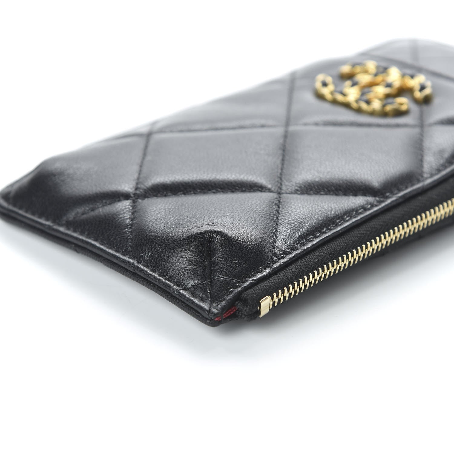 Chanel Shiny Goatskin Quilted 19 Flat Wallet Pouch Black 7 of 11