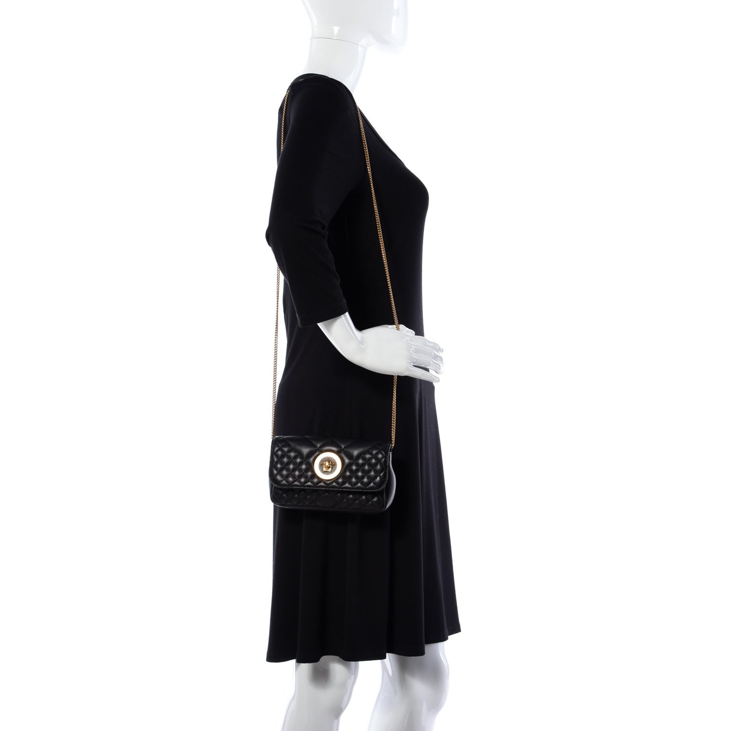 Nappa Quilted Trapuntata Tribute Wallet Chain Crossbody Black
