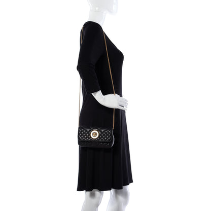 Versace Nappa Quilted Trapuntata Tribute Wallet Chain Crossbody Black 2 of 11
