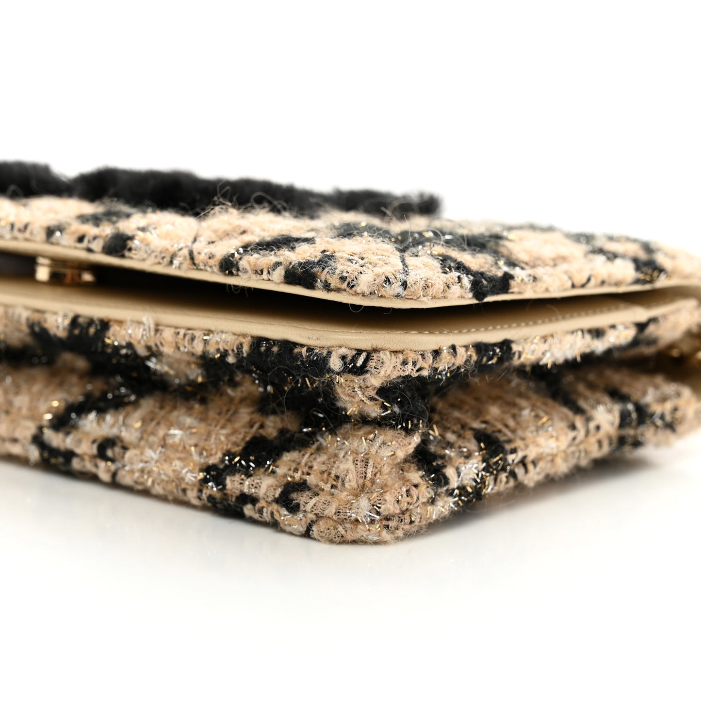Tweed Shearling Quilted Chanel Wallet On Chain WOC and Coin Purse Beige Black