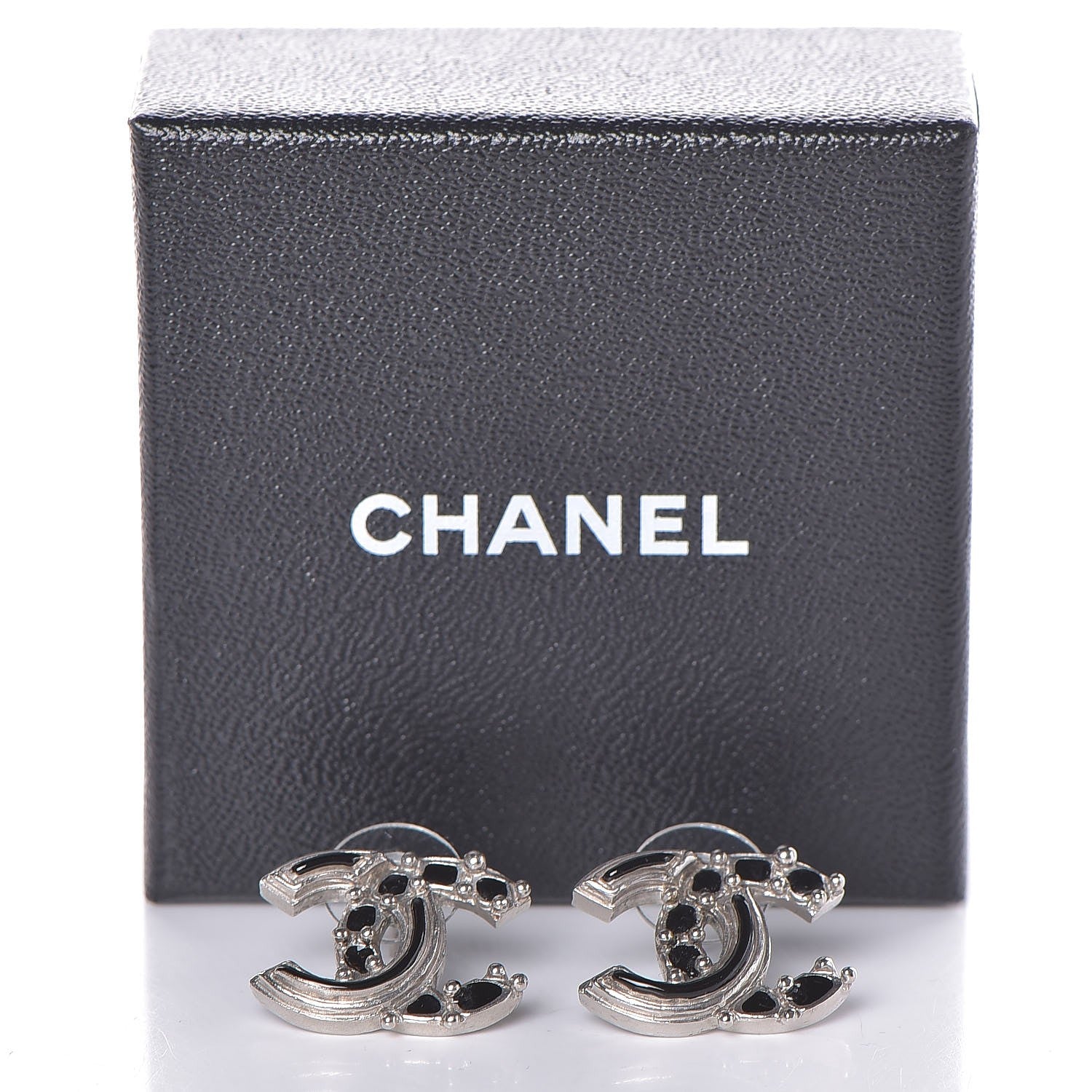 Chanel Enamel CC Earrings Black Silver 5 of 5