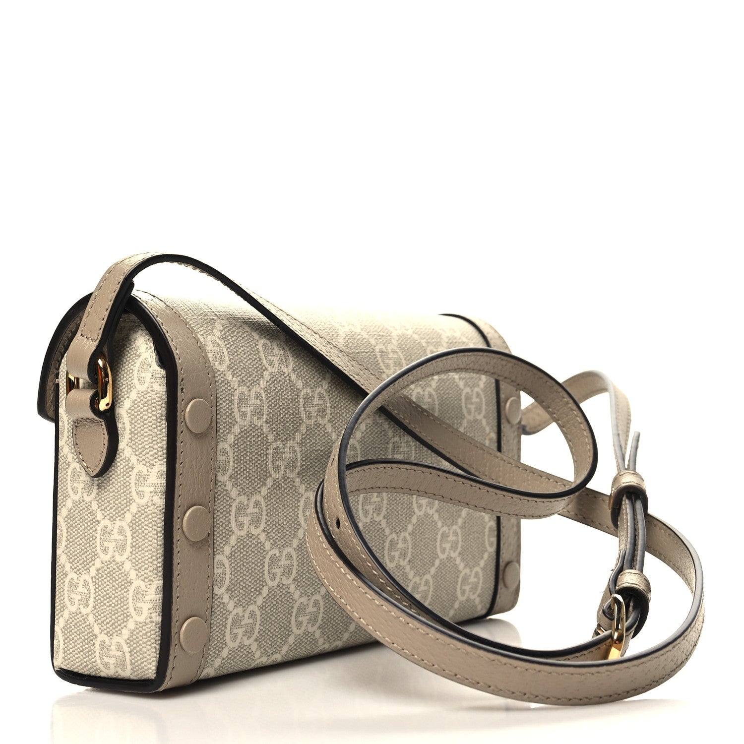 Gucci GG Supreme Monogram Textured Dollar Calfskin Mini Horsebit 1955 Shoulder Bag Beige Mystic White Oatmeal 3 of 11