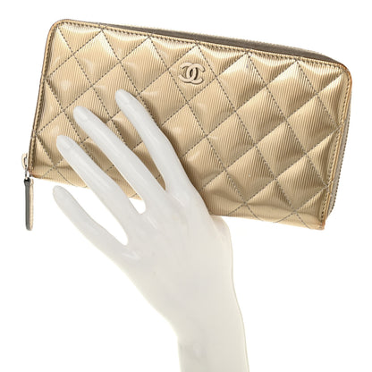 Chanel Striated Patent Zip Around Wallet Gold 2 of 22