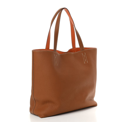 Hermes Taurillon Clemence Double Sens 45 Reversible Tote Orange Gold 5 of 28