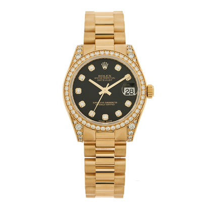 Rolex 18K Yellow Gold Diamond 31mm Oyster Perpetual Datejust President Watch Black 178158 1 of 5