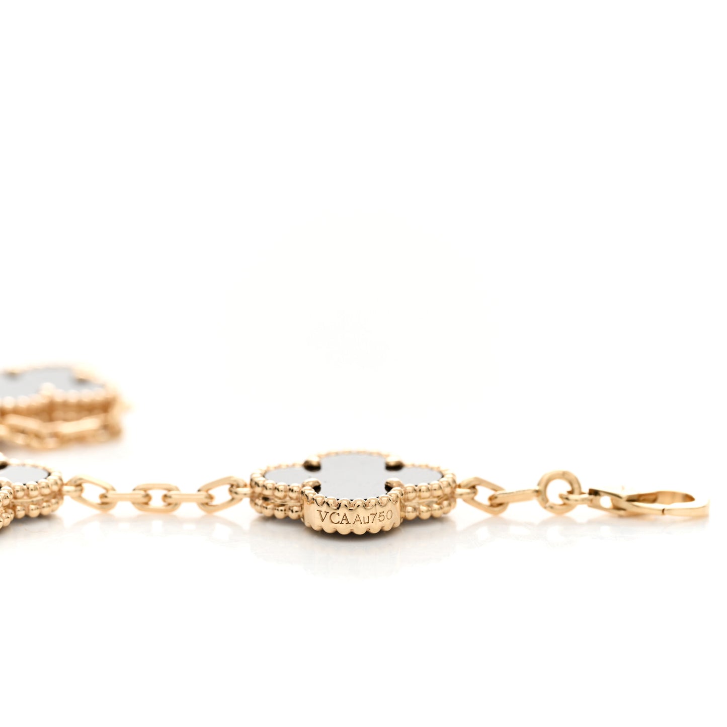 18K Yellow Gold Black Onyx 5 Motifs Vintage Alhambra Bracelet