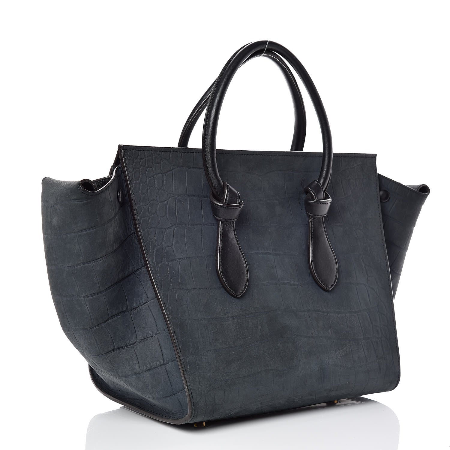 Celine Smooth Calfskin Nubuck Crocodile Embossed Small Tie Knot Tote Navy 4 of 17