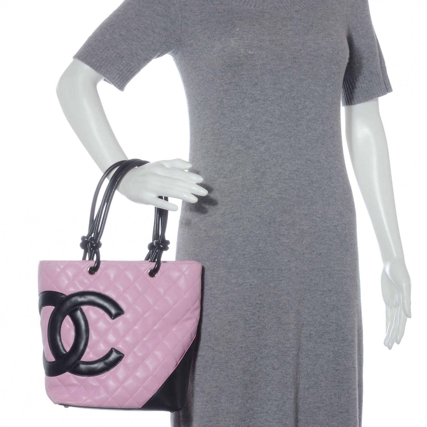 Chanel Calfskin Quilted Medium Cambon Tote Pink Black 2 of 7