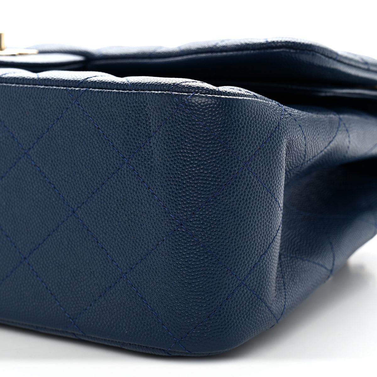 Caviar Quilted Jumbo Double Flap Navy Blue