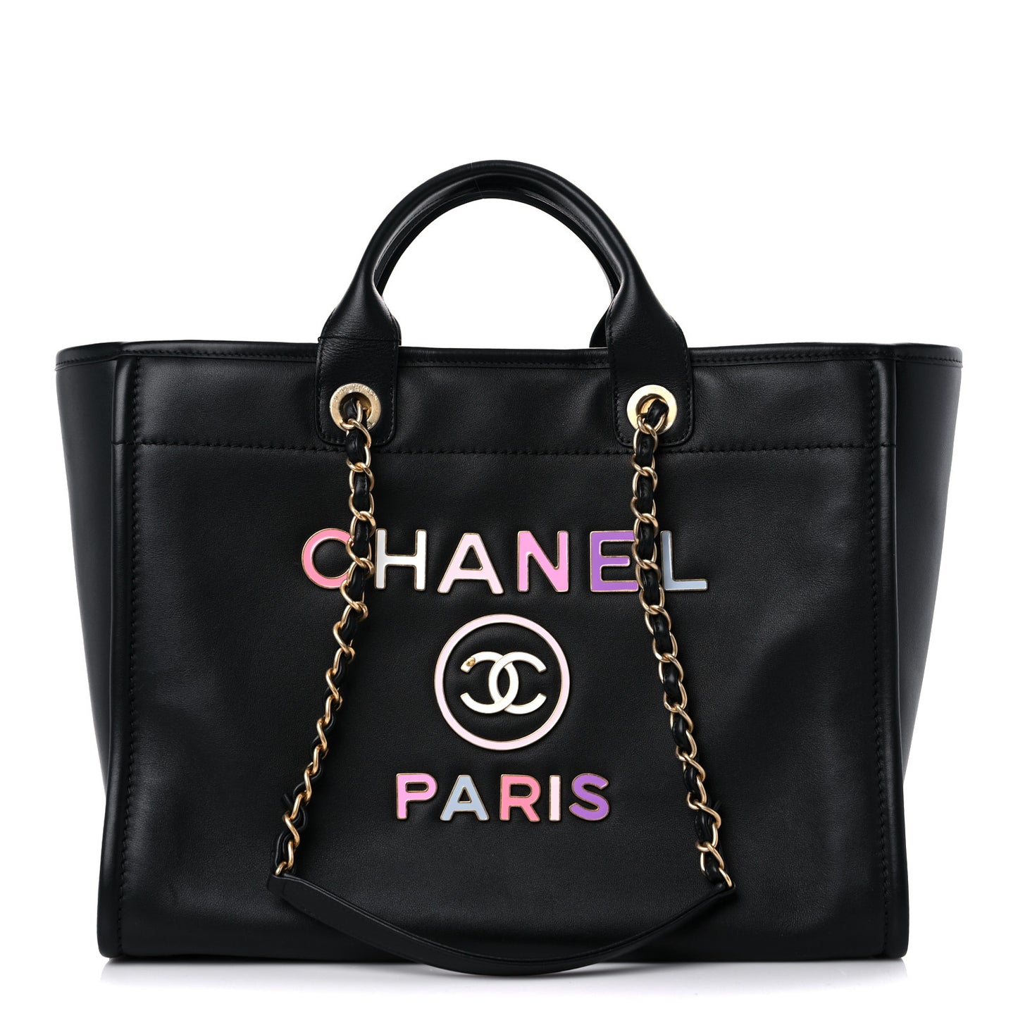 Calfskin Medium Deauville Tote Black Multicolor