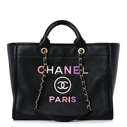 Chanel Calfskin Medium Deauville Tote Black Multicolor 3 of 10