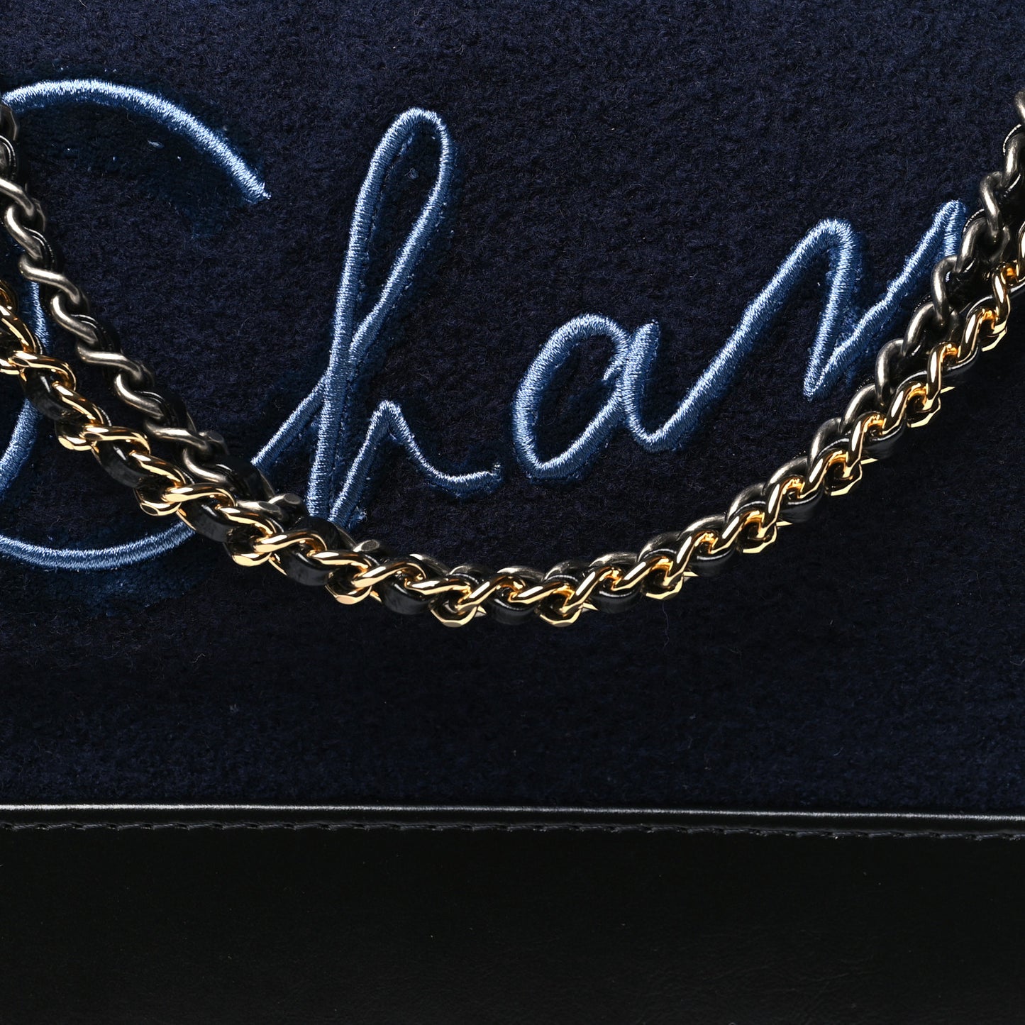 Calfskin Wool Embroidered Paris Hamburg Medium Gabrielle Hobo Dark Navy Blue