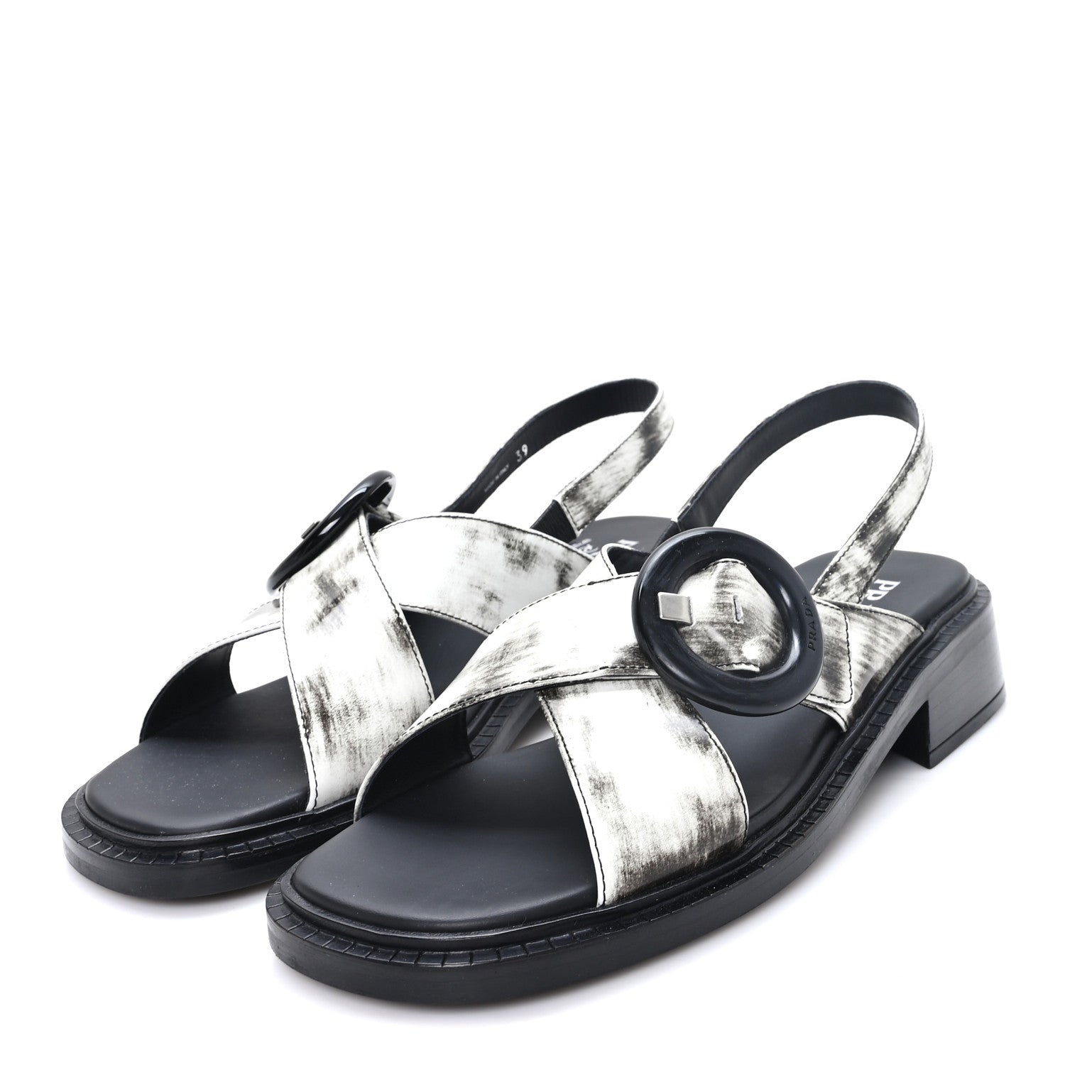 Prada Spazzolato Fume Re-Edition 1996 Buckle Sandals 39 Bianco 4 of 10